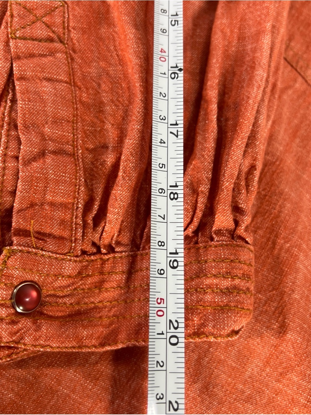 Ivy Jane Women's L Blouse Coral Orange Puff Sleeve Western Pearl Snap Shirt - Picture 12 of 12